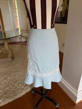 Oscar De La Renta Womens Blue Skirt Lace Floral Detail Trumpet Hem Size 12